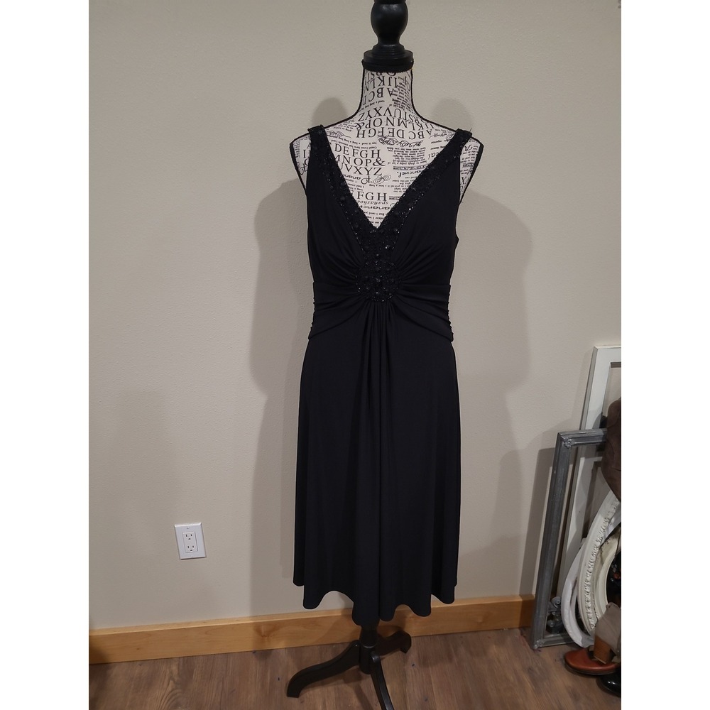 JESSICA HOWARD evenings elegant LBD black  Fit & Flare beaded dress Women SZ 14